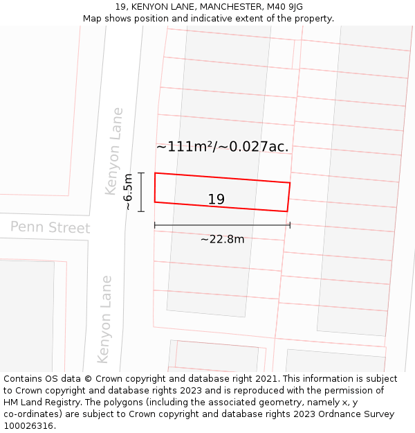 19, KENYON LANE, MANCHESTER, M40 9JG: Plot and title map