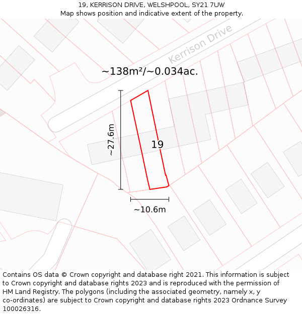 19, KERRISON DRIVE, WELSHPOOL, SY21 7UW: Plot and title map