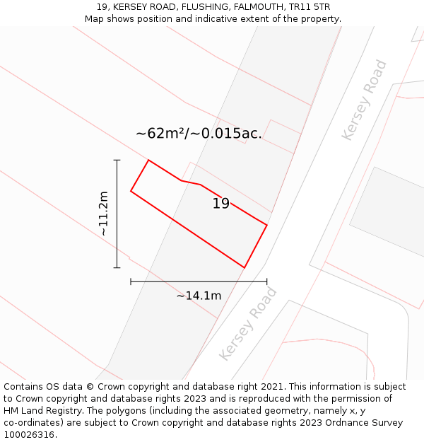 19, KERSEY ROAD, FLUSHING, FALMOUTH, TR11 5TR: Plot and title map