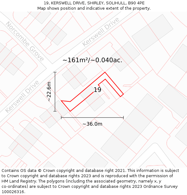 19, KERSWELL DRIVE, SHIRLEY, SOLIHULL, B90 4PE: Plot and title map