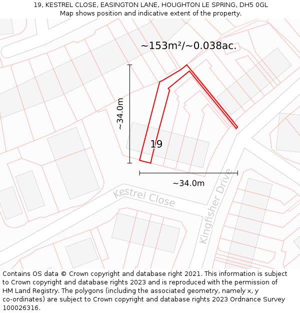 19, KESTREL CLOSE, EASINGTON LANE, HOUGHTON LE SPRING, DH5 0GL: Plot and title map