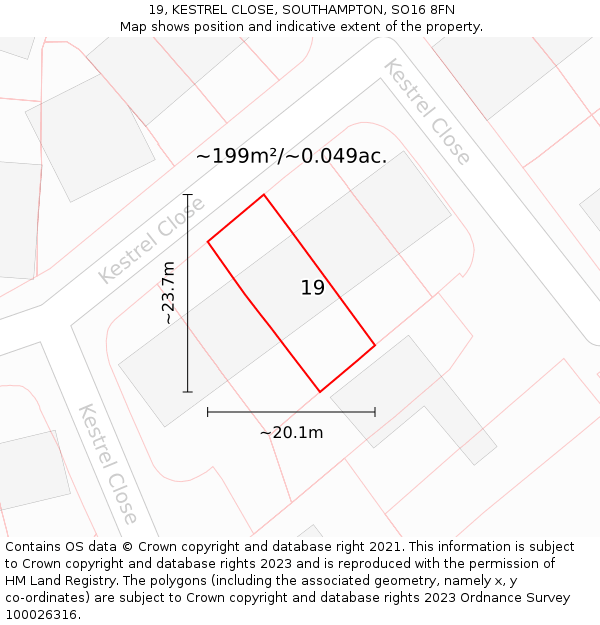 19, KESTREL CLOSE, SOUTHAMPTON, SO16 8FN: Plot and title map