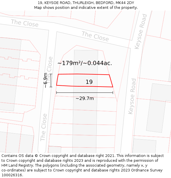 19, KEYSOE ROAD, THURLEIGH, BEDFORD, MK44 2DY: Plot and title map