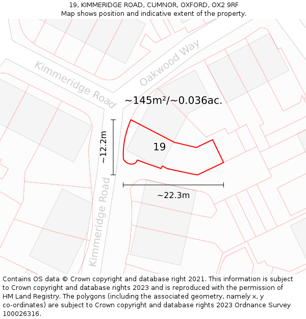 19, KIMMERIDGE ROAD, CUMNOR, OXFORD, OX2 9RF: Plot and title map