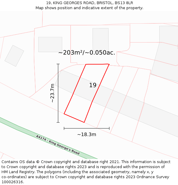 19, KING GEORGES ROAD, BRISTOL, BS13 8LR: Plot and title map