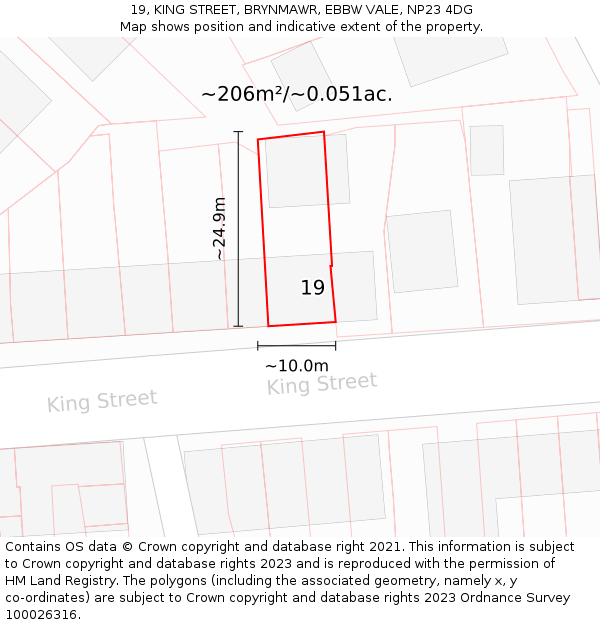 19, KING STREET, BRYNMAWR, EBBW VALE, NP23 4DG: Plot and title map