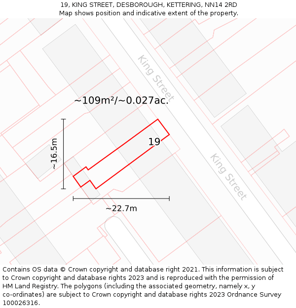 19, KING STREET, DESBOROUGH, KETTERING, NN14 2RD: Plot and title map