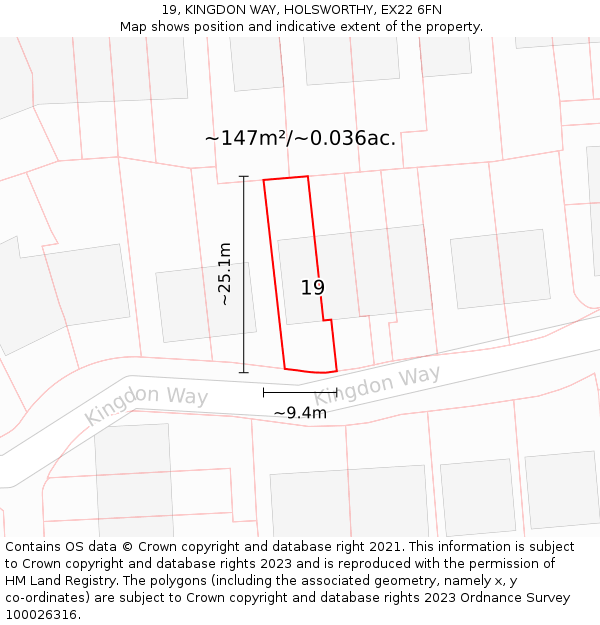 19, KINGDON WAY, HOLSWORTHY, EX22 6FN: Plot and title map