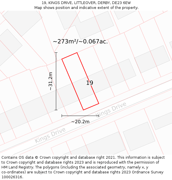 19, KINGS DRIVE, LITTLEOVER, DERBY, DE23 6EW: Plot and title map