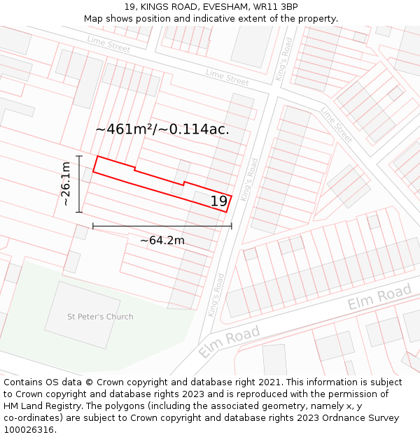 19, KINGS ROAD, EVESHAM, WR11 3BP: Plot and title map