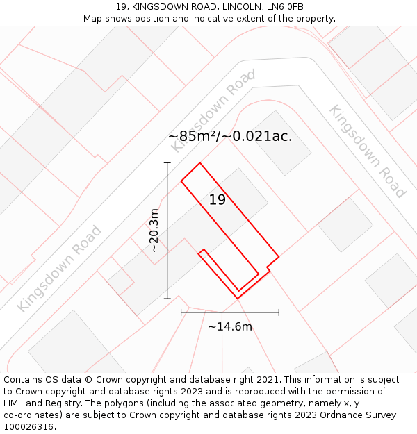 19, KINGSDOWN ROAD, LINCOLN, LN6 0FB: Plot and title map