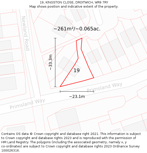 19, KINGSTON CLOSE, DROITWICH, WR9 7RY: Plot and title map