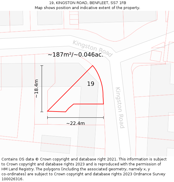 19, KINGSTON ROAD, BENFLEET, SS7 1FB: Plot and title map