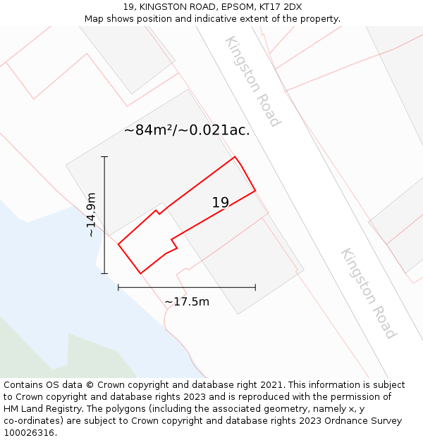 19, KINGSTON ROAD, EPSOM, KT17 2DX: Plot and title map