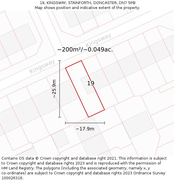 19, KINGSWAY, STAINFORTH, DONCASTER, DN7 5PB: Plot and title map