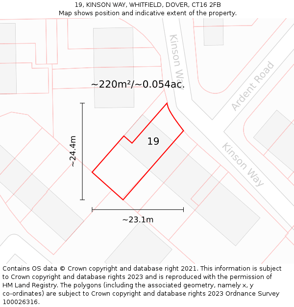 19, KINSON WAY, WHITFIELD, DOVER, CT16 2FB: Plot and title map