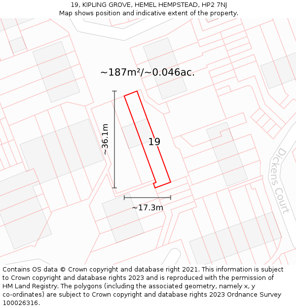 19, KIPLING GROVE, HEMEL HEMPSTEAD, HP2 7NJ: Plot and title map