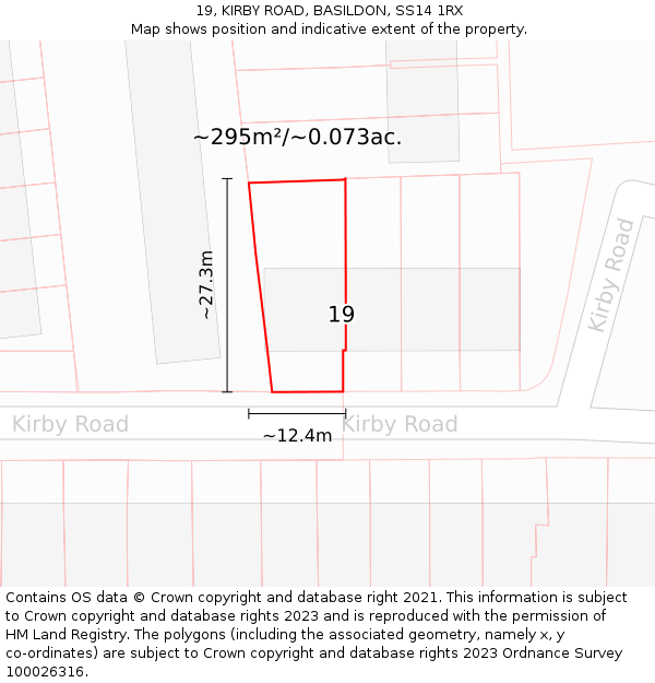 19, KIRBY ROAD, BASILDON, SS14 1RX: Plot and title map