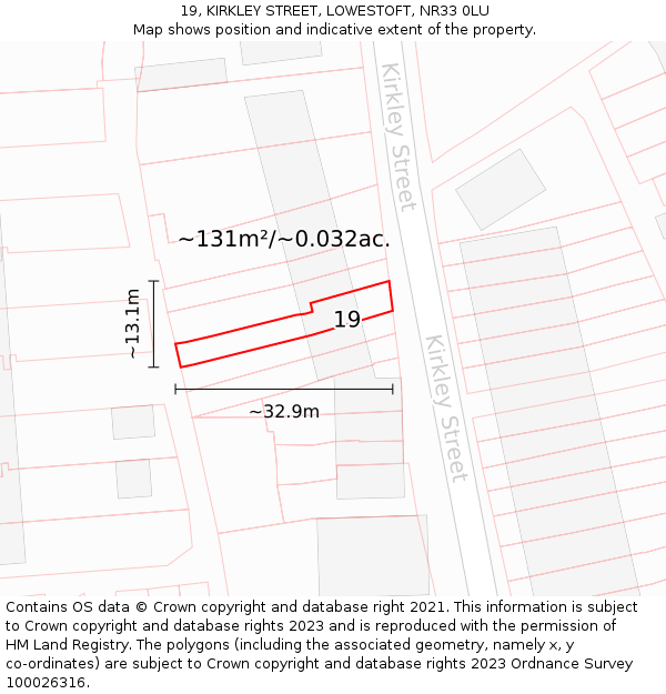 19, KIRKLEY STREET, LOWESTOFT, NR33 0LU: Plot and title map