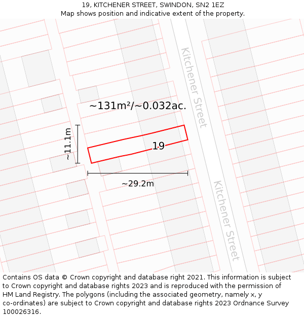 19, KITCHENER STREET, SWINDON, SN2 1EZ: Plot and title map