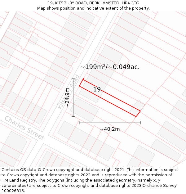 19, KITSBURY ROAD, BERKHAMSTED, HP4 3EG: Plot and title map