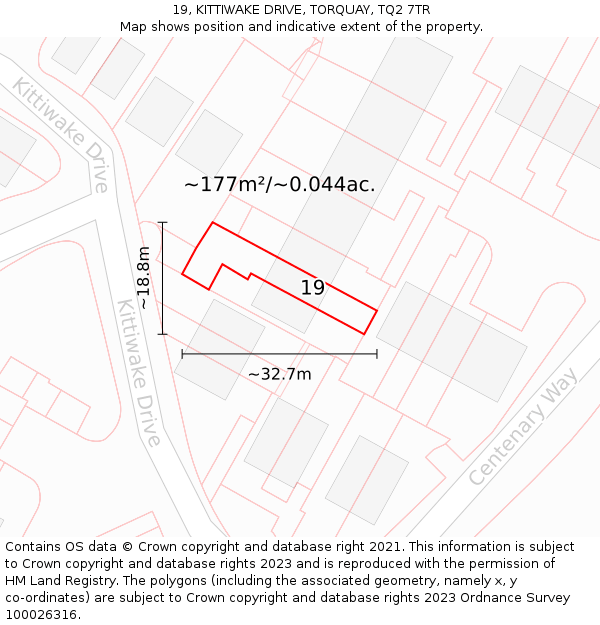 19, KITTIWAKE DRIVE, TORQUAY, TQ2 7TR: Plot and title map