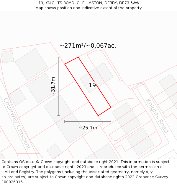 19, KNIGHTS ROAD, CHELLASTON, DERBY, DE73 5WW: Plot and title map