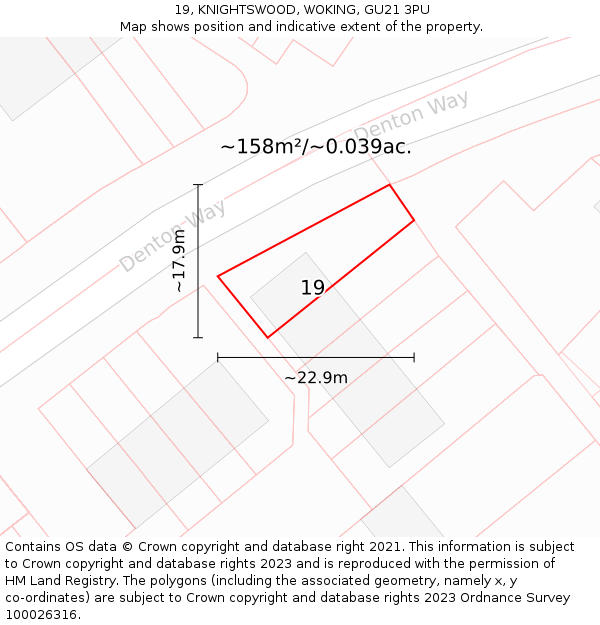 19, KNIGHTSWOOD, WOKING, GU21 3PU: Plot and title map