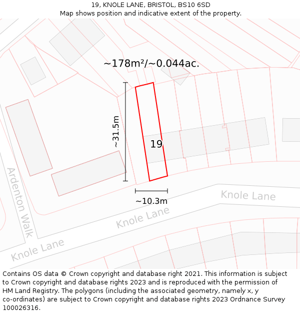19, KNOLE LANE, BRISTOL, BS10 6SD: Plot and title map