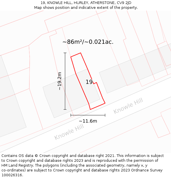 19, KNOWLE HILL, HURLEY, ATHERSTONE, CV9 2JD: Plot and title map