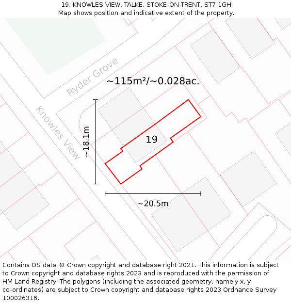 19, KNOWLES VIEW, TALKE, STOKE-ON-TRENT, ST7 1GH: Plot and title map