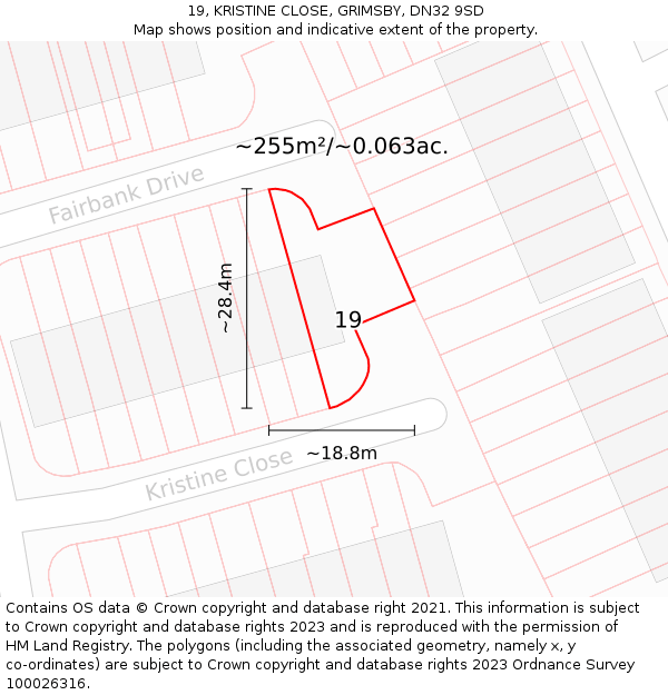 19, KRISTINE CLOSE, GRIMSBY, DN32 9SD: Plot and title map