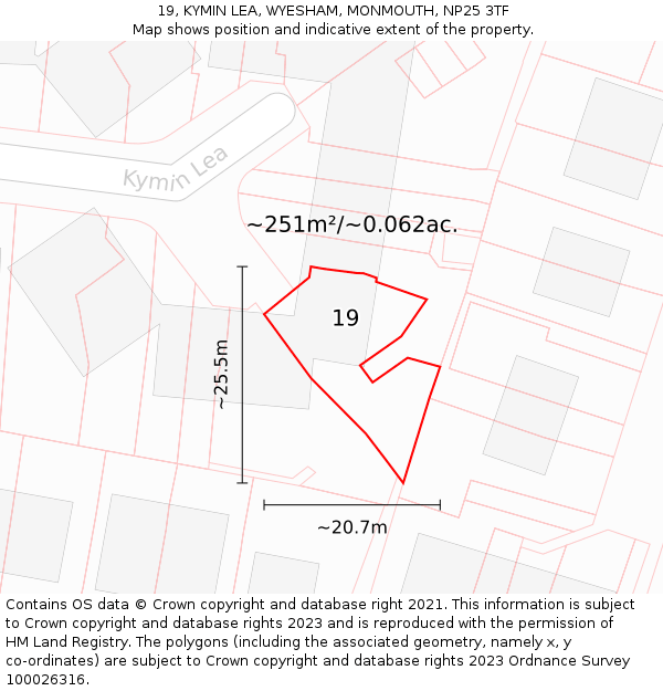19, KYMIN LEA, WYESHAM, MONMOUTH, NP25 3TF: Plot and title map