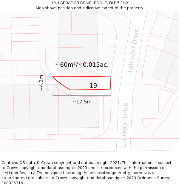 19, LABRADOR DRIVE, POOLE, BH15 1UX: Plot and title map