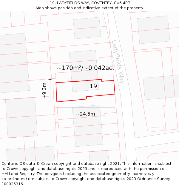 19, LADYFIELDS WAY, COVENTRY, CV6 4PB: Plot and title map