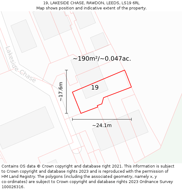 19, LAKESIDE CHASE, RAWDON, LEEDS, LS19 6RL: Plot and title map