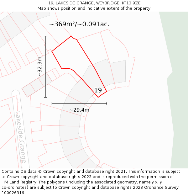 19, LAKESIDE GRANGE, WEYBRIDGE, KT13 9ZE: Plot and title map