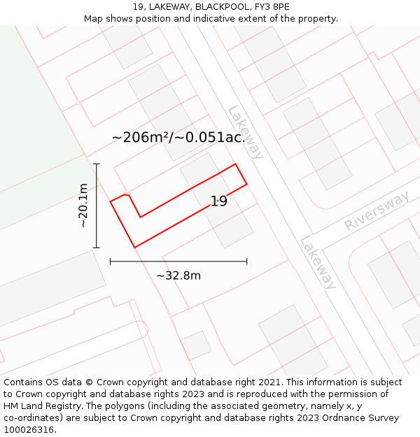 19, LAKEWAY, BLACKPOOL, FY3 8PE: Plot and title map