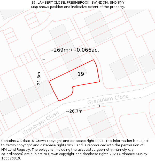 19, LAMBERT CLOSE, FRESHBROOK, SWINDON, SN5 8NY: Plot and title map