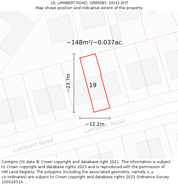 19, LAMBERT ROAD, GRIMSBY, DN32 0HT: Plot and title map