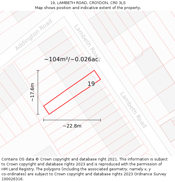 19, LAMBETH ROAD, CROYDON, CR0 3LS: Plot and title map