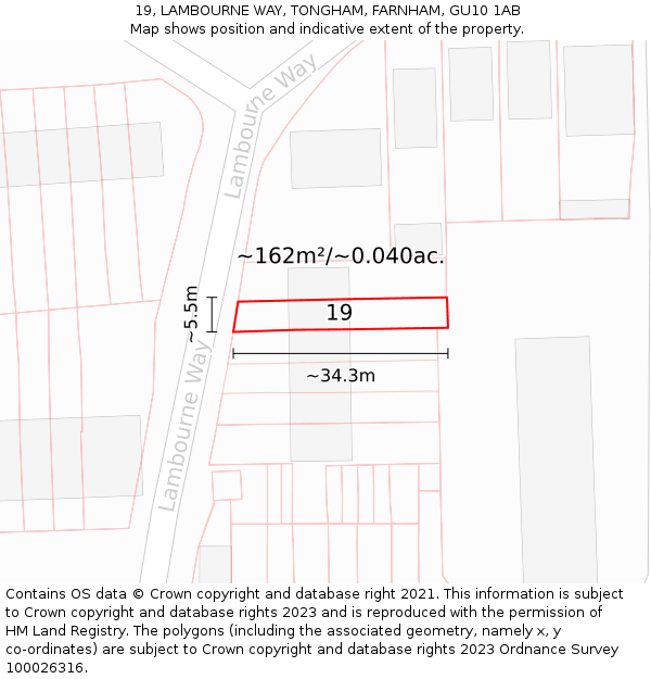 19, LAMBOURNE WAY, TONGHAM, FARNHAM, GU10 1AB: Plot and title map
