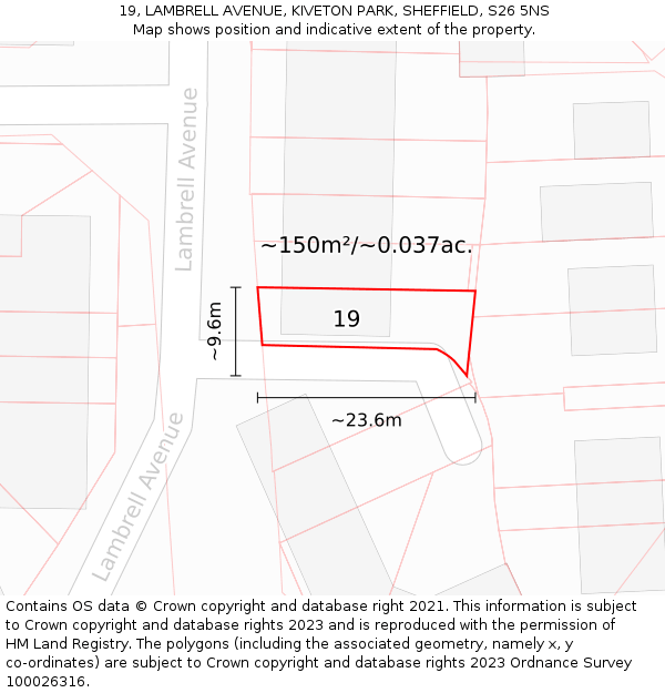 19, LAMBRELL AVENUE, KIVETON PARK, SHEFFIELD, S26 5NS: Plot and title map