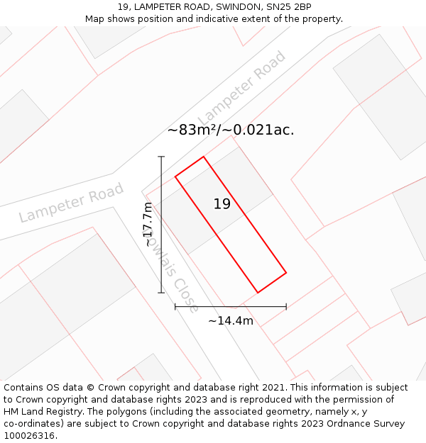 19, LAMPETER ROAD, SWINDON, SN25 2BP: Plot and title map