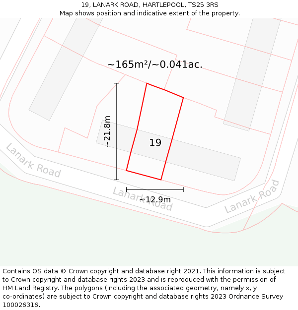 19, LANARK ROAD, HARTLEPOOL, TS25 3RS: Plot and title map
