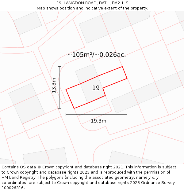 19, LANGDON ROAD, BATH, BA2 1LS: Plot and title map