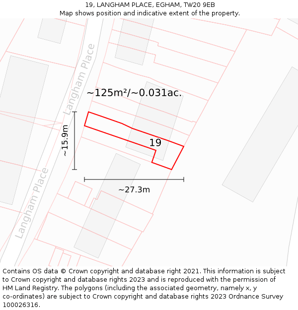 19, LANGHAM PLACE, EGHAM, TW20 9EB: Plot and title map