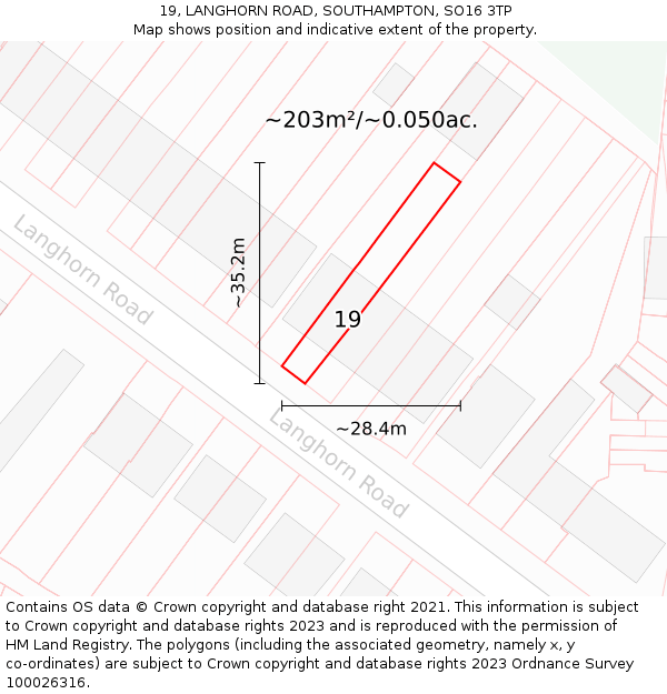 19, LANGHORN ROAD, SOUTHAMPTON, SO16 3TP: Plot and title map