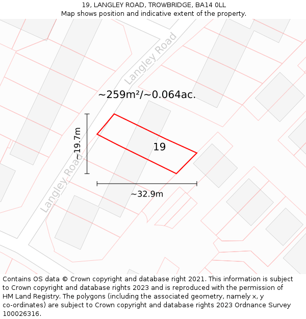 19, LANGLEY ROAD, TROWBRIDGE, BA14 0LL: Plot and title map