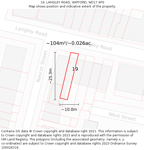 19, LANGLEY ROAD, WATFORD, WD17 4PS: Plot and title map